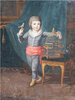 Portrait d'enfant à l'oiseau - Pierre Edouard Gautier d'Agoty