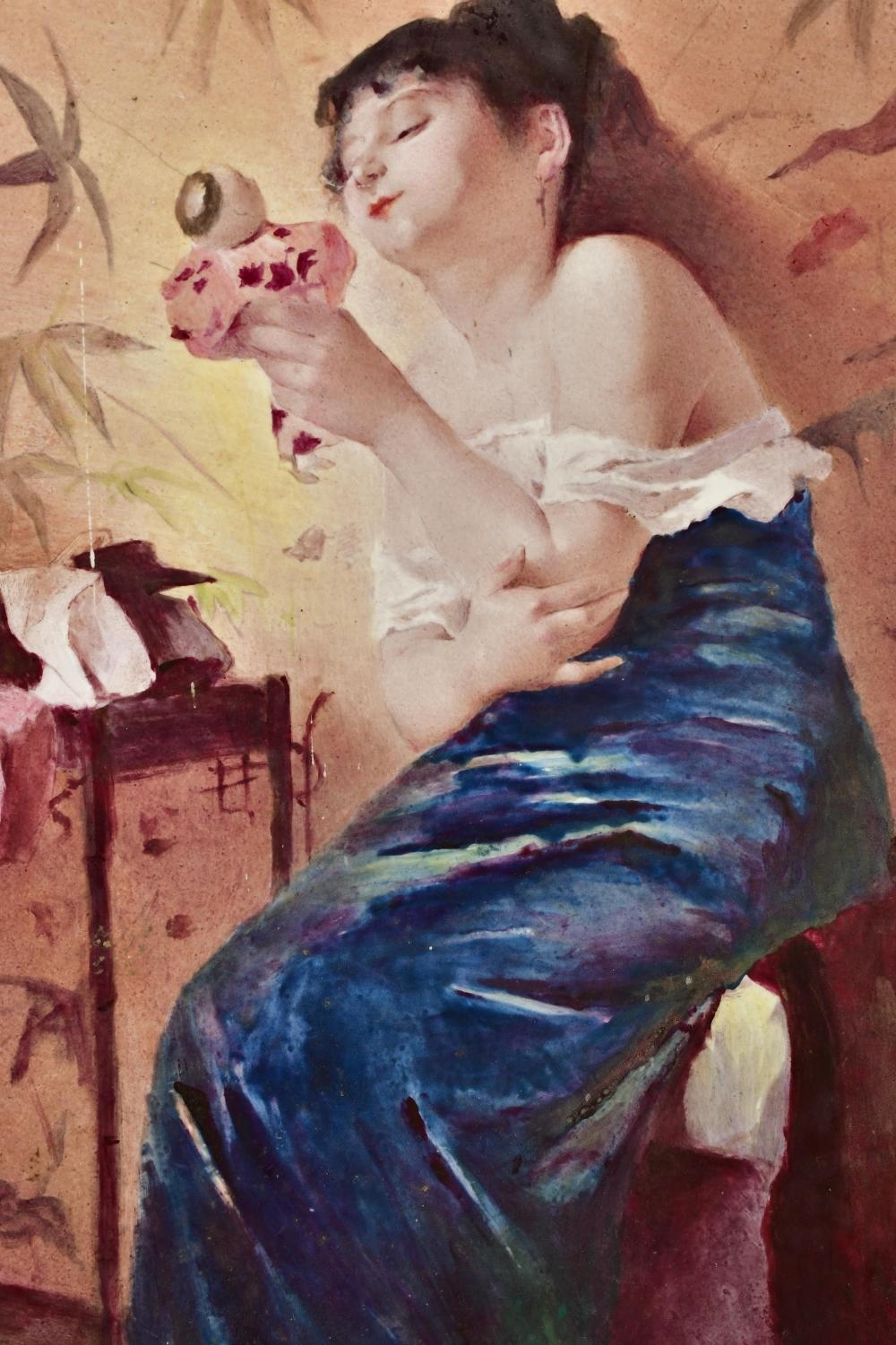 Artwork by E. La Fontaine, French Hand-Painted Porcelain Plaque of a Woman, Made of Porcelain