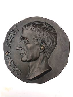 LUIGI LUPARINI, PLACCA CON MOTTO DELLA NAVE GIULIO CESARE, Bronzo patinato, Diametro cm 23 - Luigi Luparini