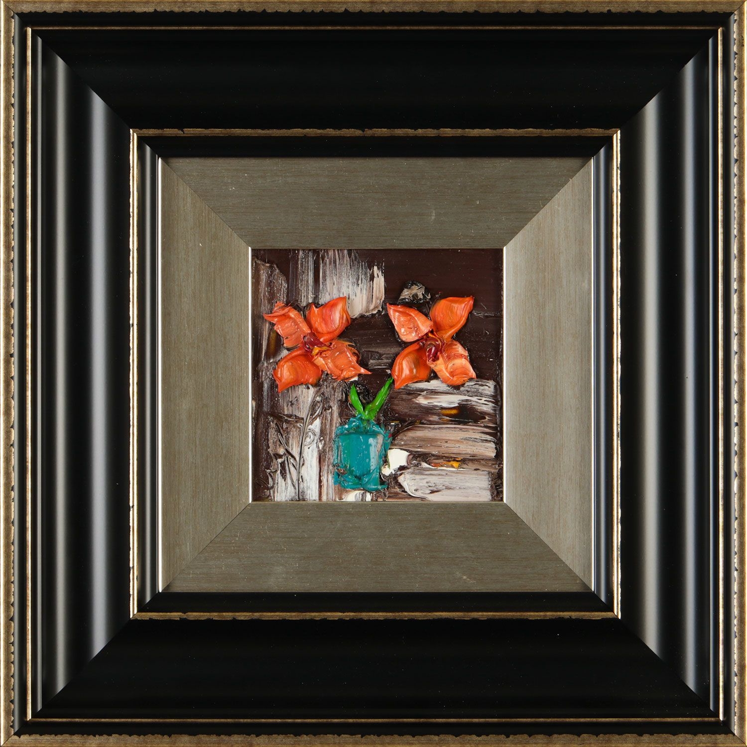 Colin Flack | ORANGE FLOWERS IN A TEAL VASE | MutualArt