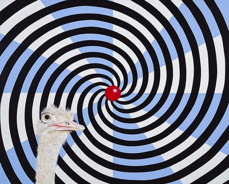 Artwork by Serge Lemonde, Autruche Spirale, Made of acrylic on board