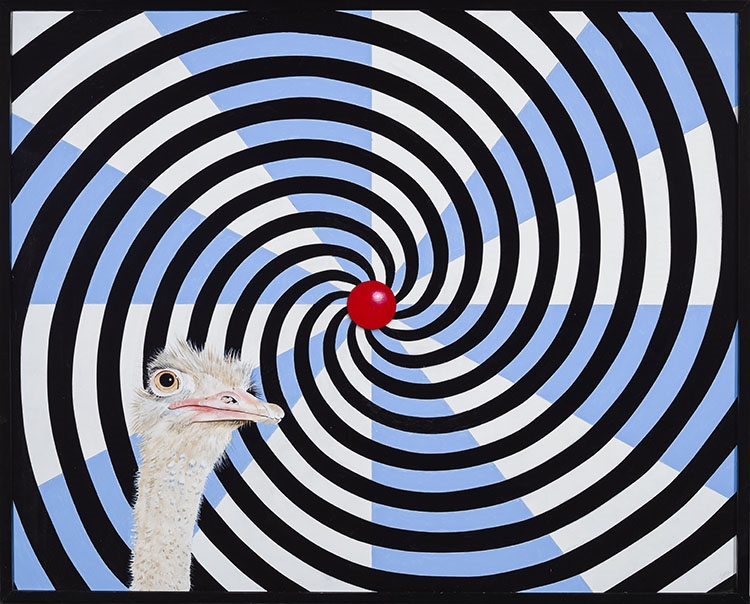 Artwork by Serge Lemonde, Autruche Spirale, Made of acrylic on board