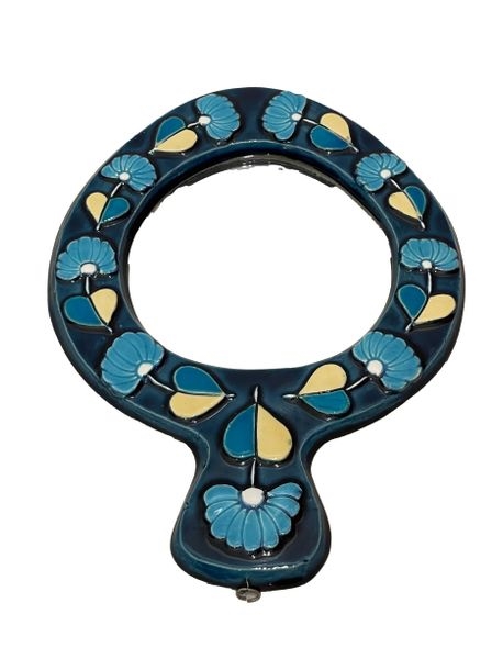Mithé Espelt | Blue and white enameled ceramic piriform mirror with ...