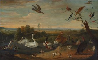 1626 Antwerpen - 1679 Antwerpen - Wasservögel von Bussard bedroht (Water Fowl Threatened by a Buzzard) - Öl/Lwd - Jan van Kessel I