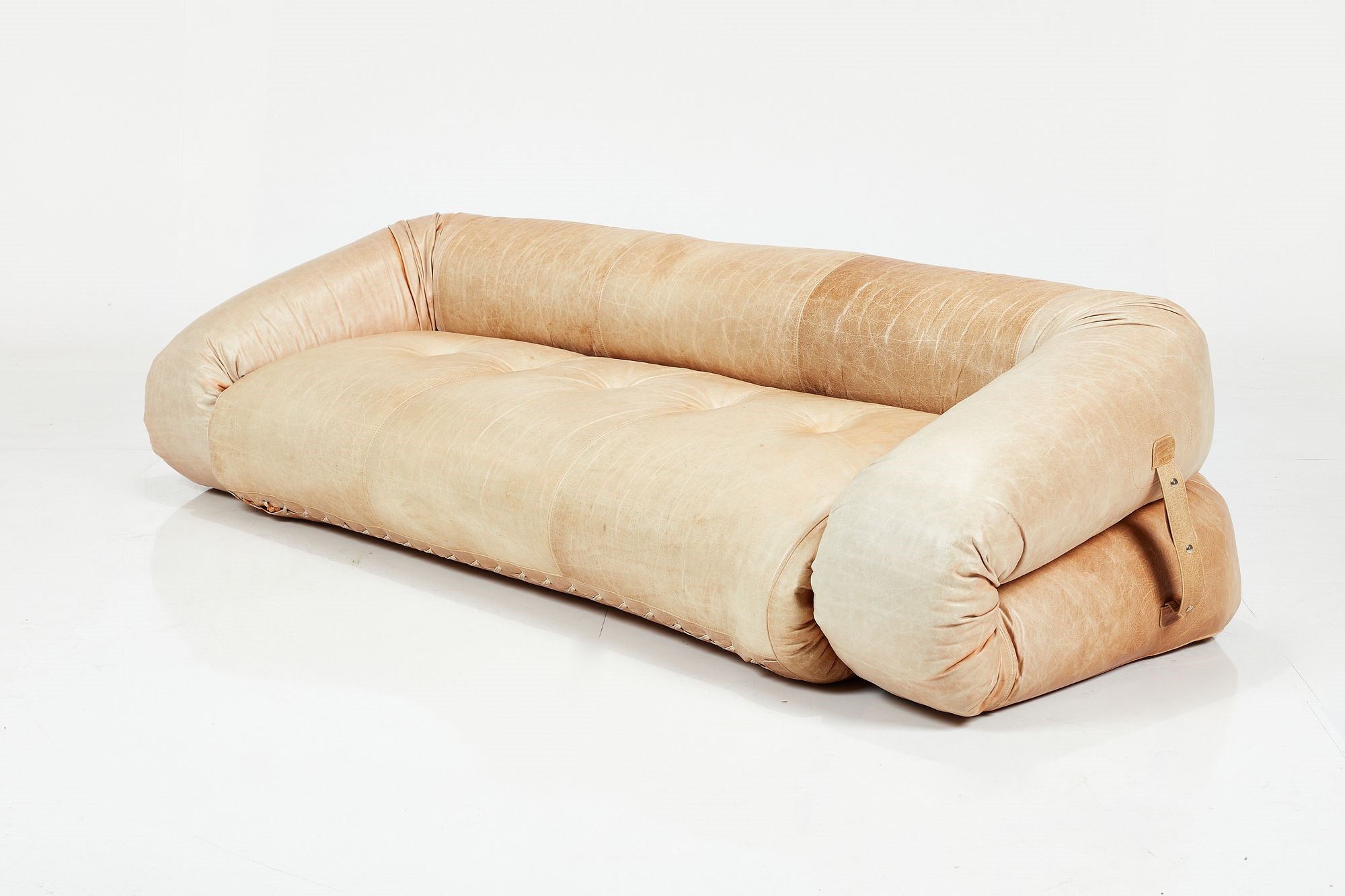 Artwork by Alessandro Becchi, Anfibio' convertible sofa, Made of Leather, foam, chrome-plated metal
