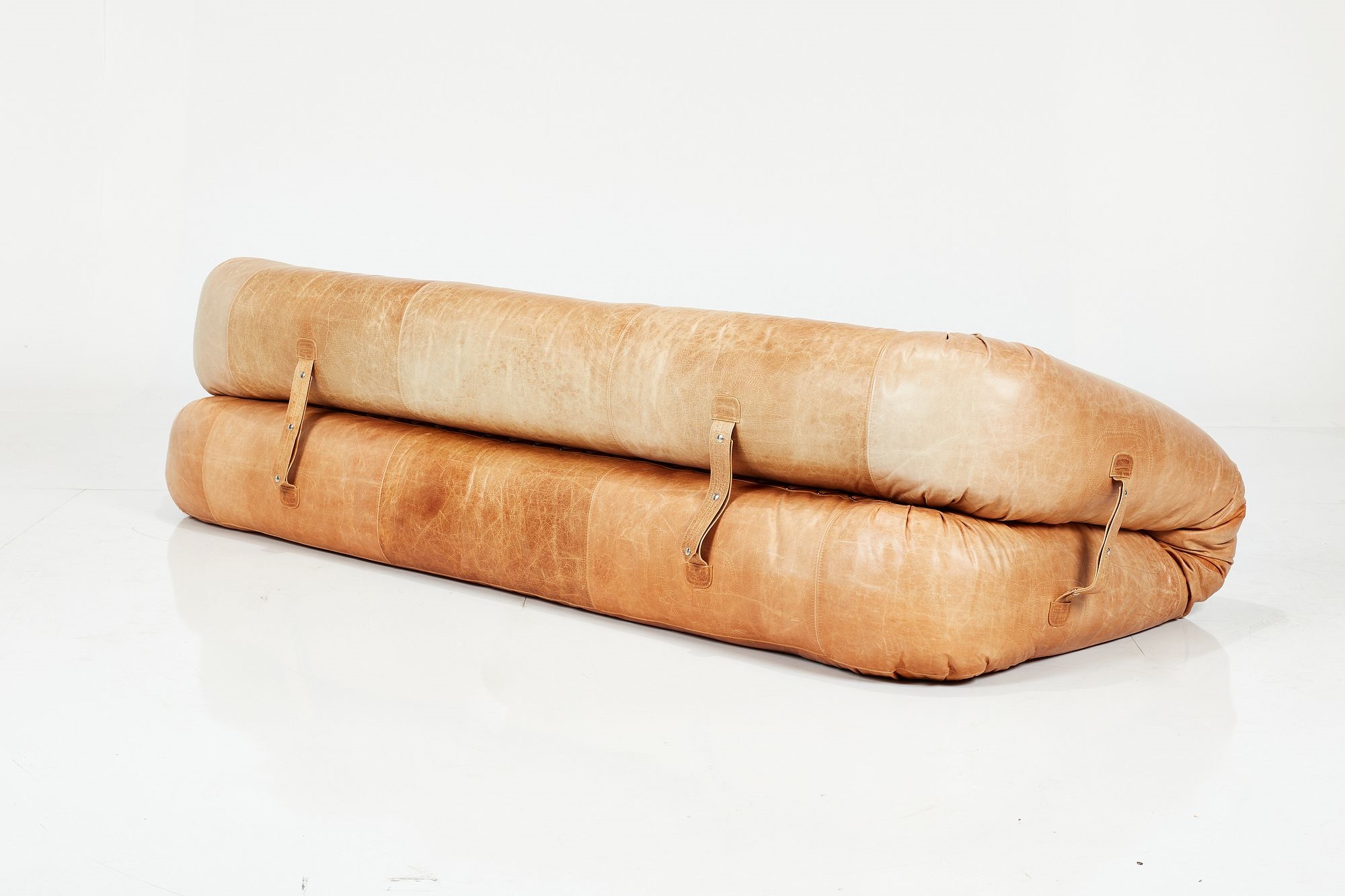 Artwork by Alessandro Becchi, Anfibio' convertible sofa, Made of Leather, foam, chrome-plated metal