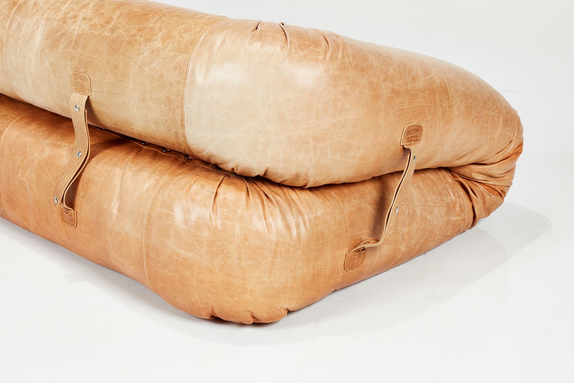Artwork by Alessandro Becchi, Anfibio' convertible sofa, Made of Leather, foam, chrome-plated metal