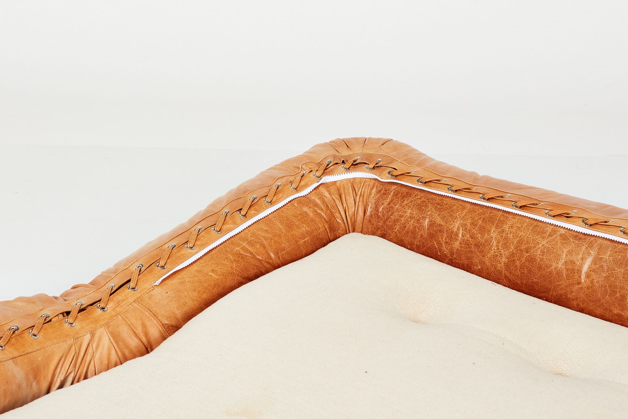 Artwork by Alessandro Becchi, Anfibio' convertible sofa, Made of Leather, foam, chrome-plated metal