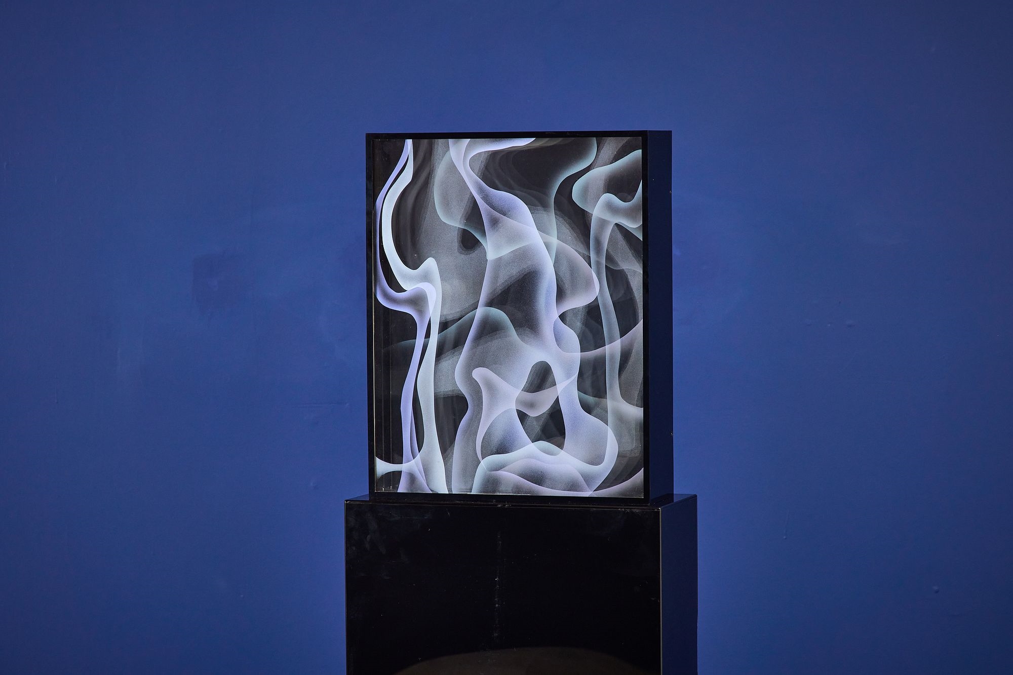 Artwork by Jackie Greber, Venetian Smoke' abstract sculpture with pedestal, Made of sculpture with pedestal