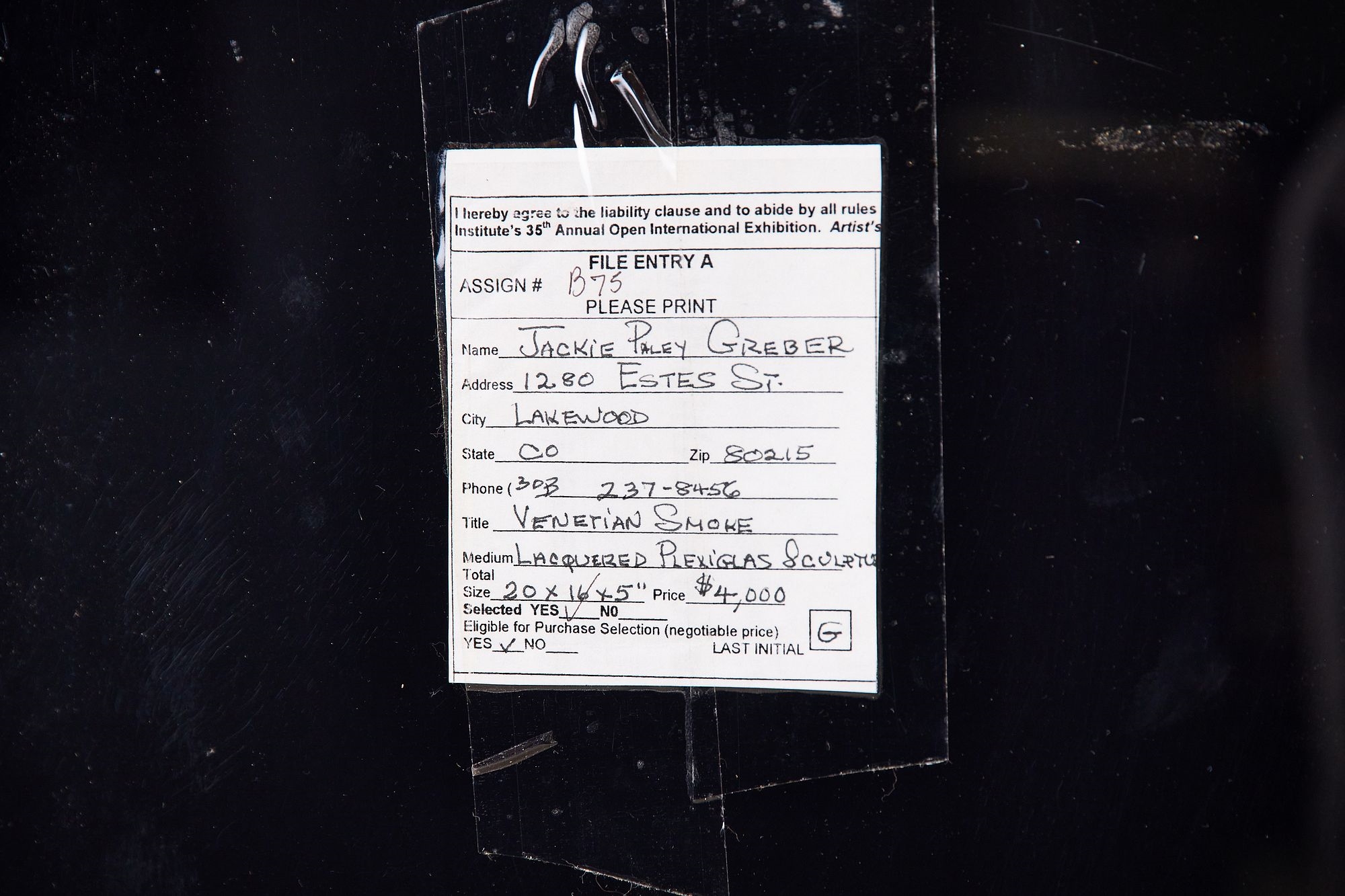 Artwork by Jackie Greber, Venetian Smoke' abstract sculpture with pedestal, Made of sculpture with pedestal