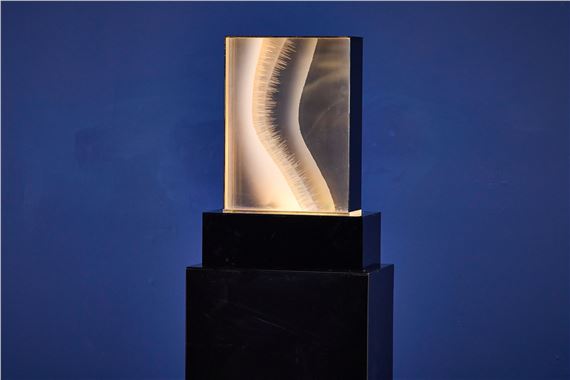 Illuminated abstract sculpture with pedestal by Jackie Greber, 1980s
