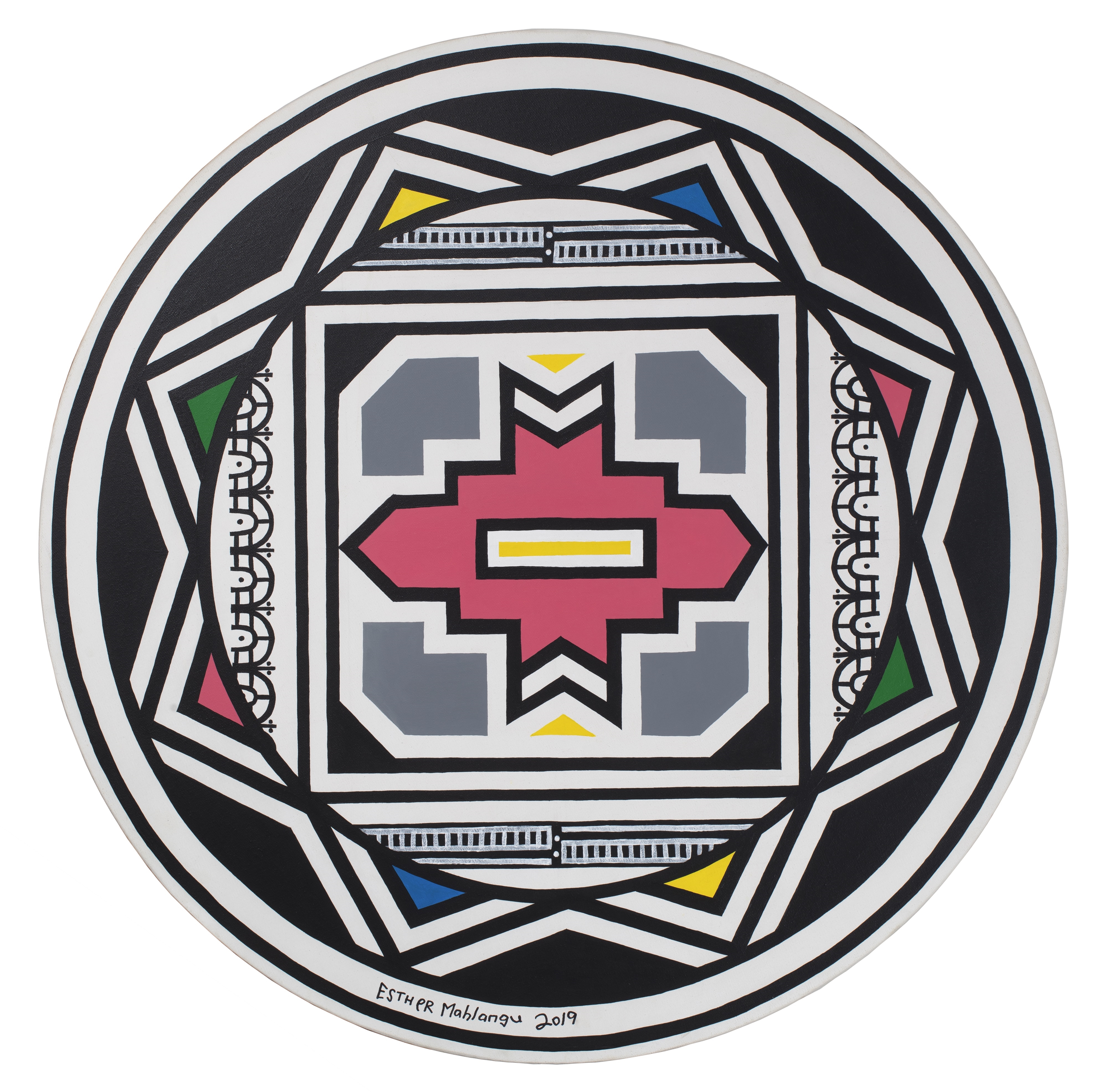 Artwork by Esther Mahlangu, Ndebele Pattern, Made of acrylic on canvas