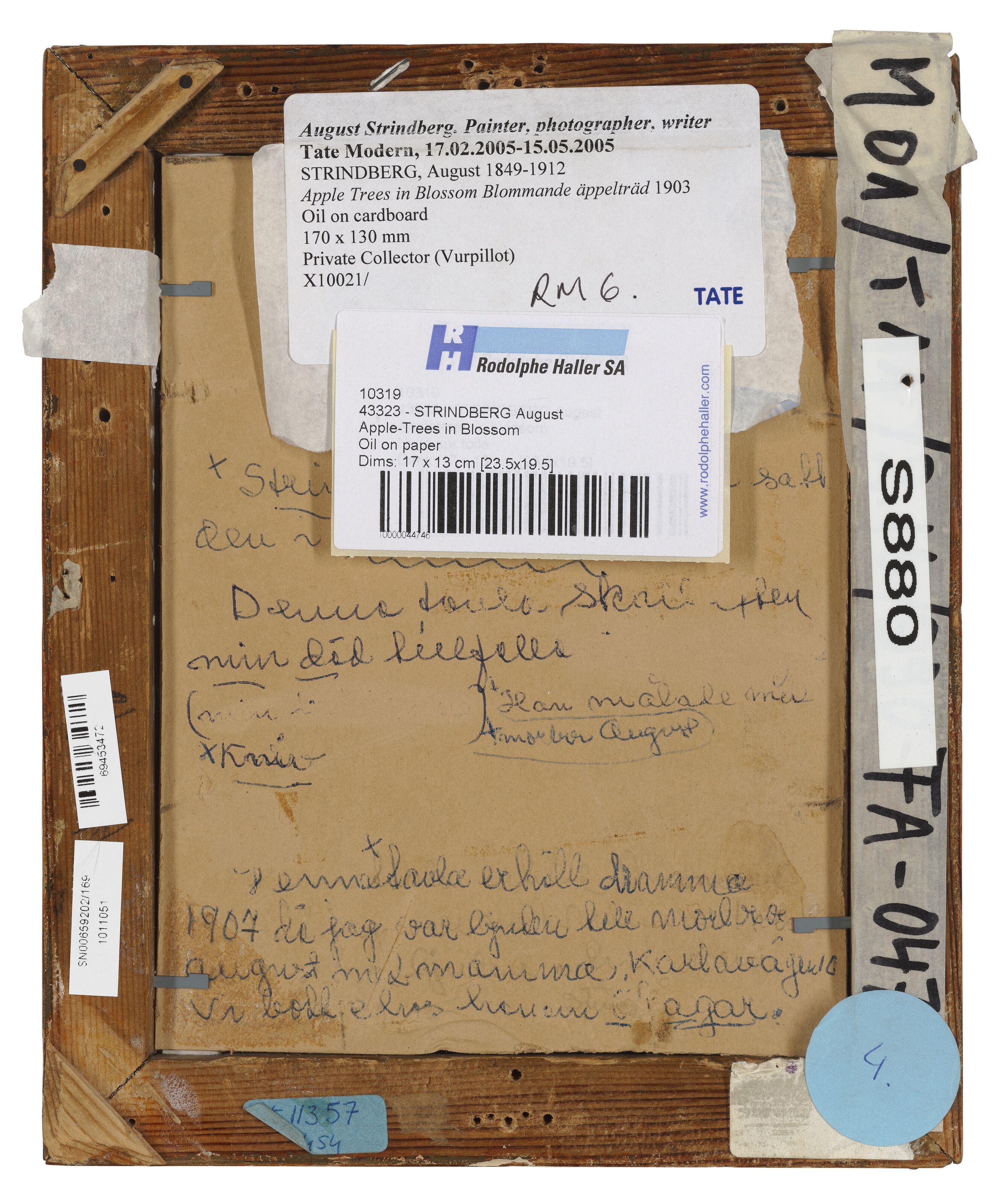 Artwork by August Strindberg, Apple trees in blossom (Blommande äppelträd, Made of oil on board