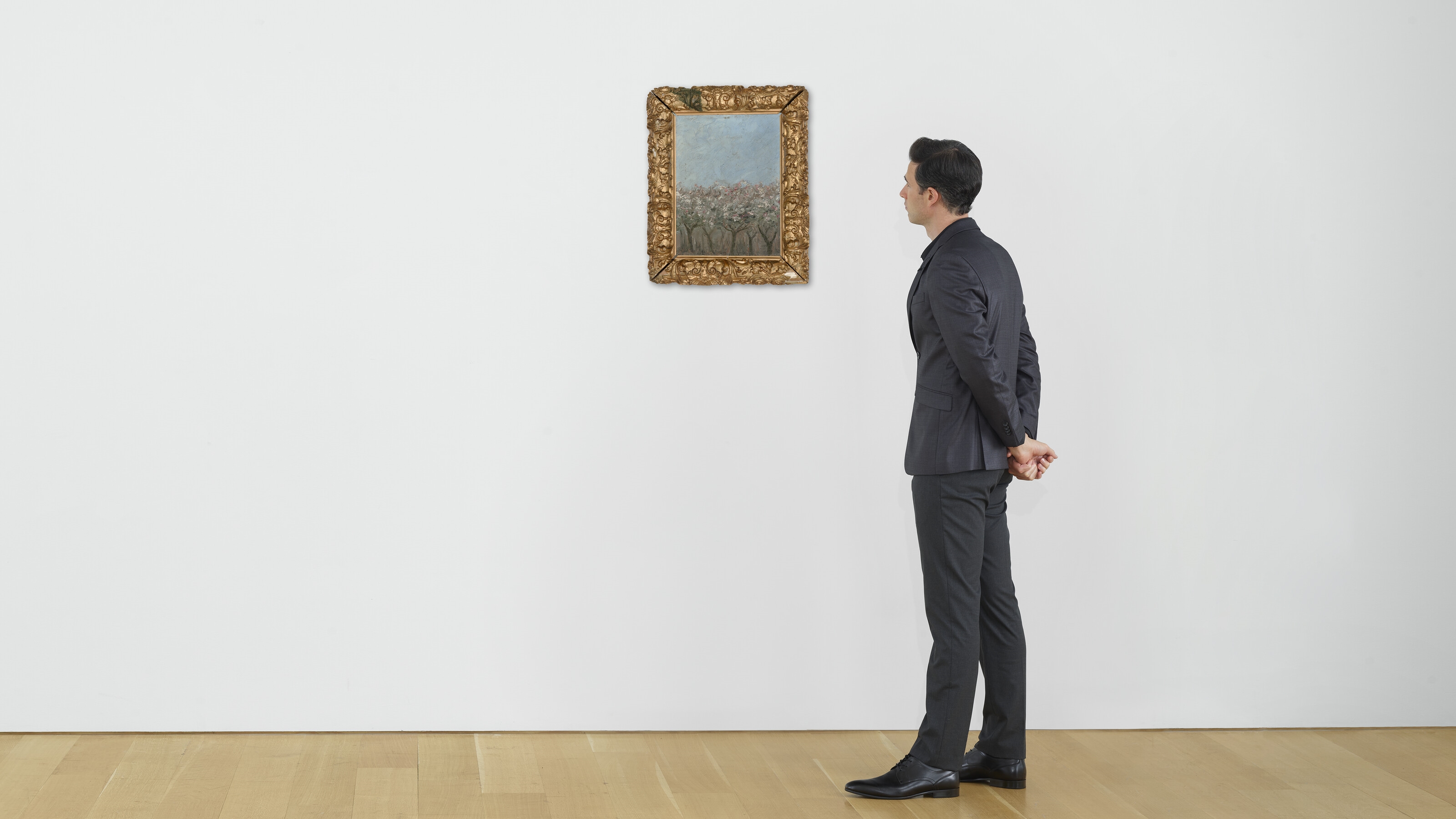 Artwork by August Strindberg, Apple trees in blossom (Blommande äppelträd, Made of oil on board