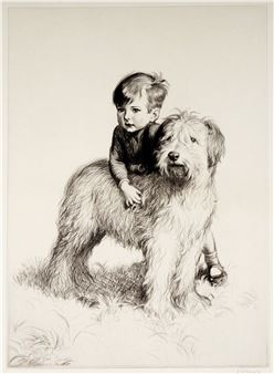 Boy with dog | etching - James Henry Dowd