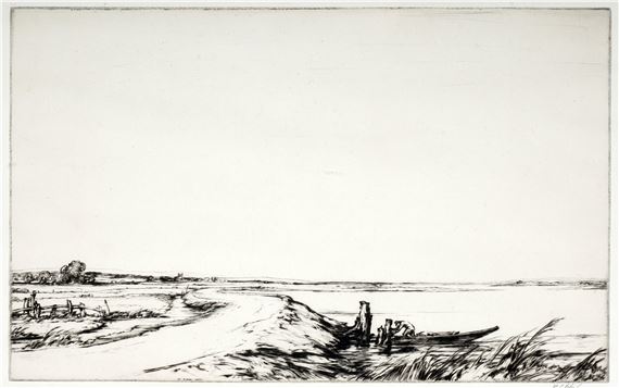 The Stour | drypoint by William Palmer Robins, dated 1922