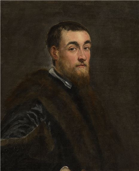 Portrait of a bearded gentleman, bust-length, in a black fur-trimmed coat by Jacopo Tintoretto