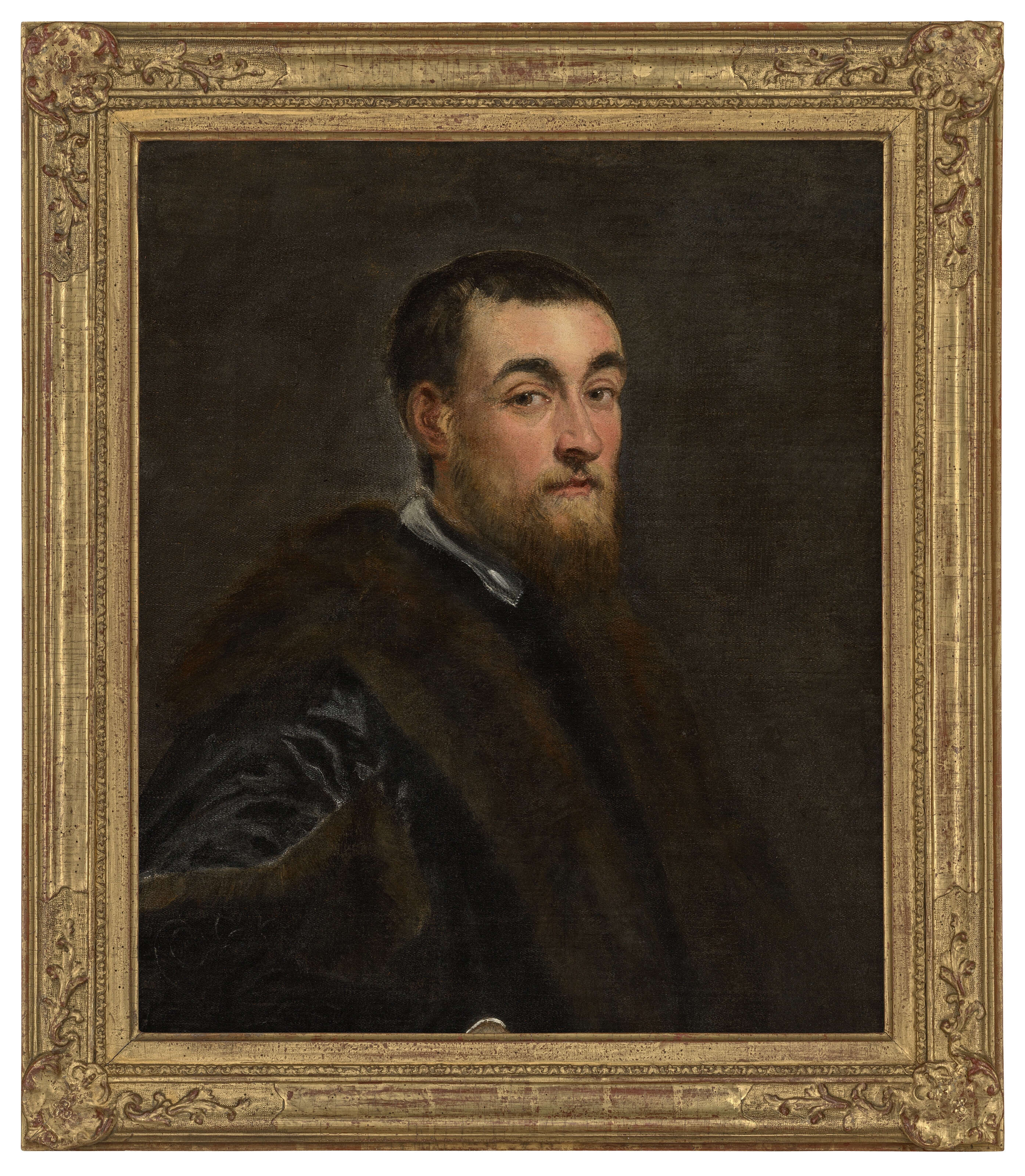 Artwork by Jacopo Tintoretto, Portrait of a bearded gentleman, bust-length, in a black fur-trimmed coat, Made of oil on canvas
