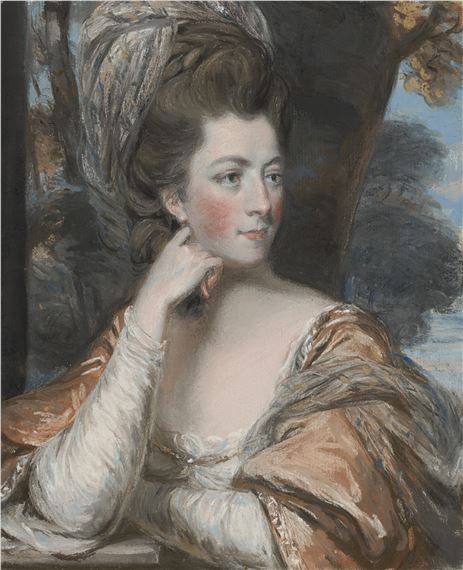 Portrait of Sarah Fane, Countess of Westmorland (née Sarah Anne Child, -1793), half-length, leaning on a ledge by Daniel Gardner
