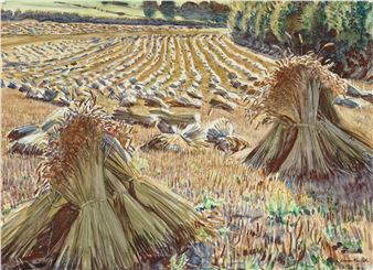 View of a Cornfield: Corn Stooks - Dame Laura Knight
