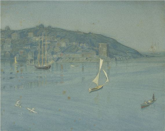 View of Polruan across the Fowey estuary, Cornwall by Joseph Edward Southall, 1928