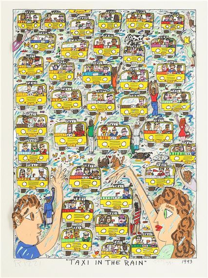 James Rizzi | Taxi in the Rain. (1993) | MutualArt