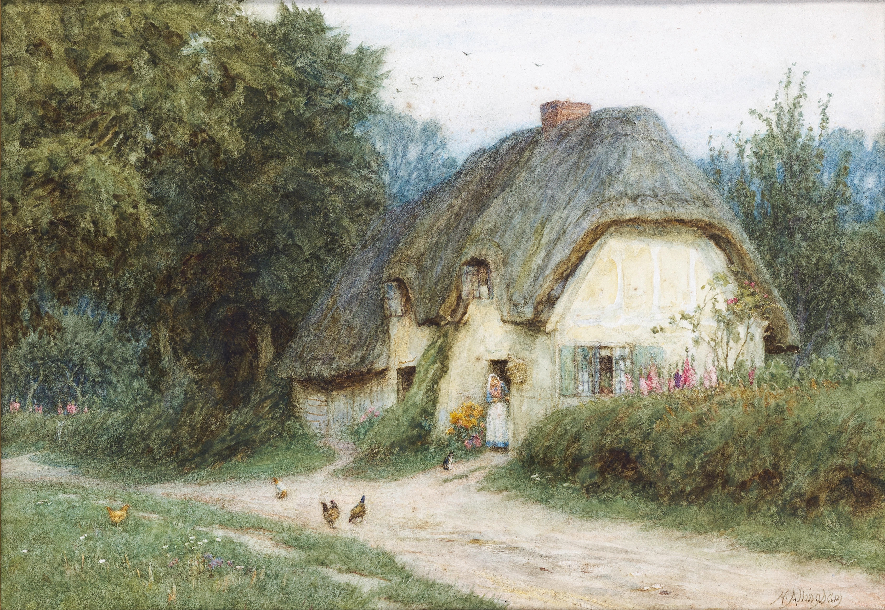 Artwork by Helen Allingham, At West Hagbourne, Berks, Made of watercolour and scratching out