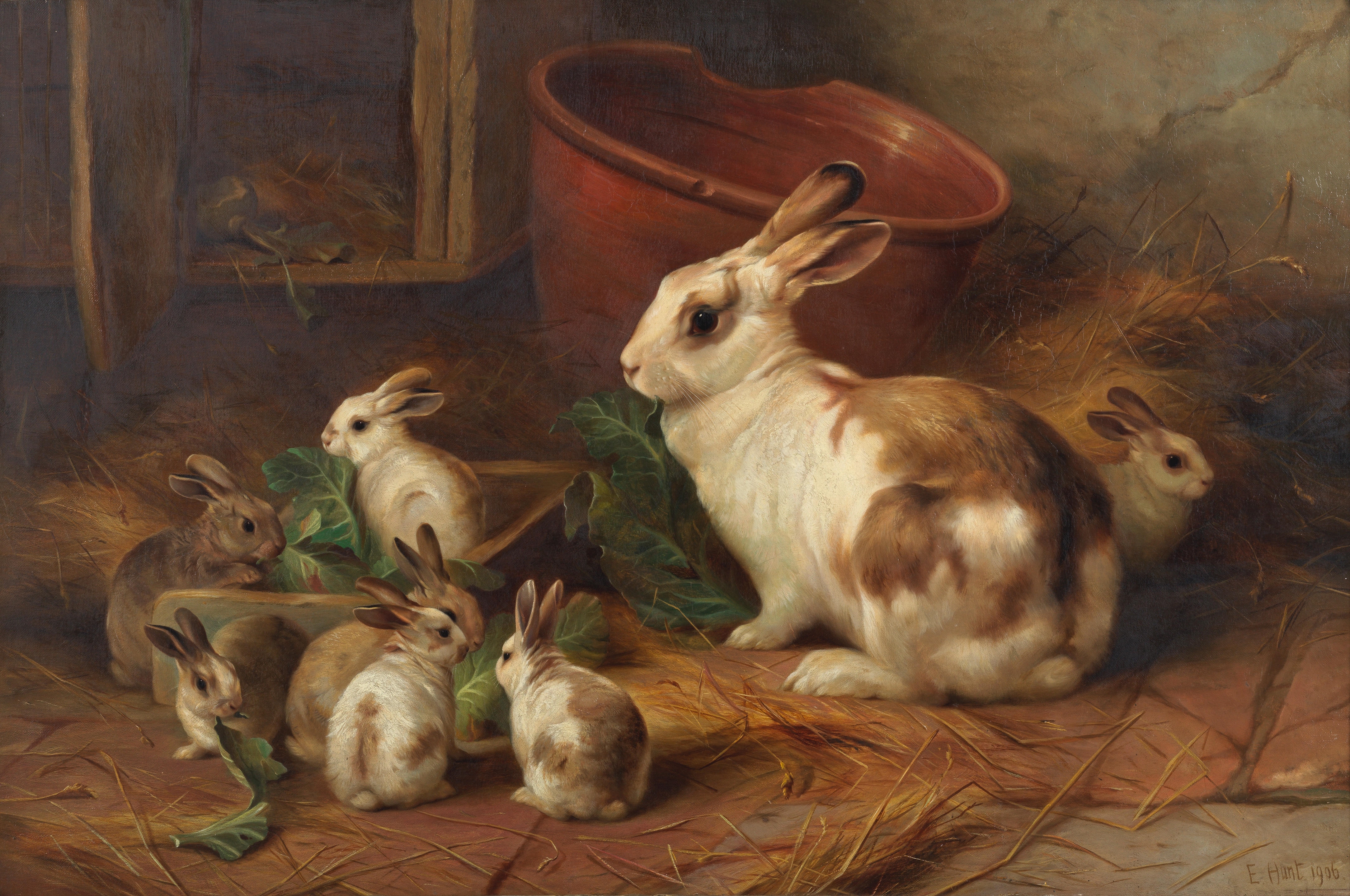 Edgar Hunt | Family of rabbits (1906) | MutualArt