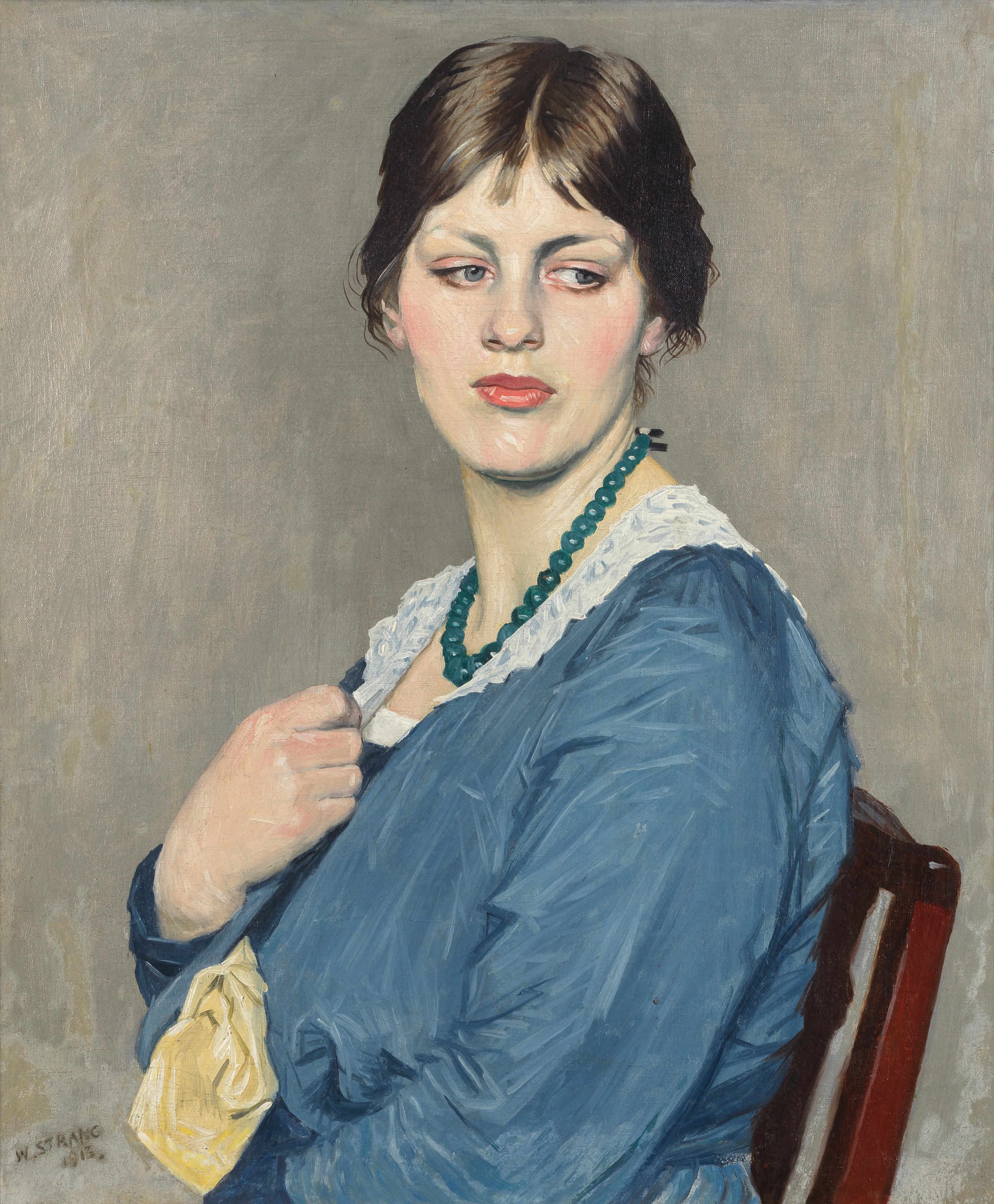 Artwork by William Strang, Portrait of a lady in blue, Made of oil on canvas
