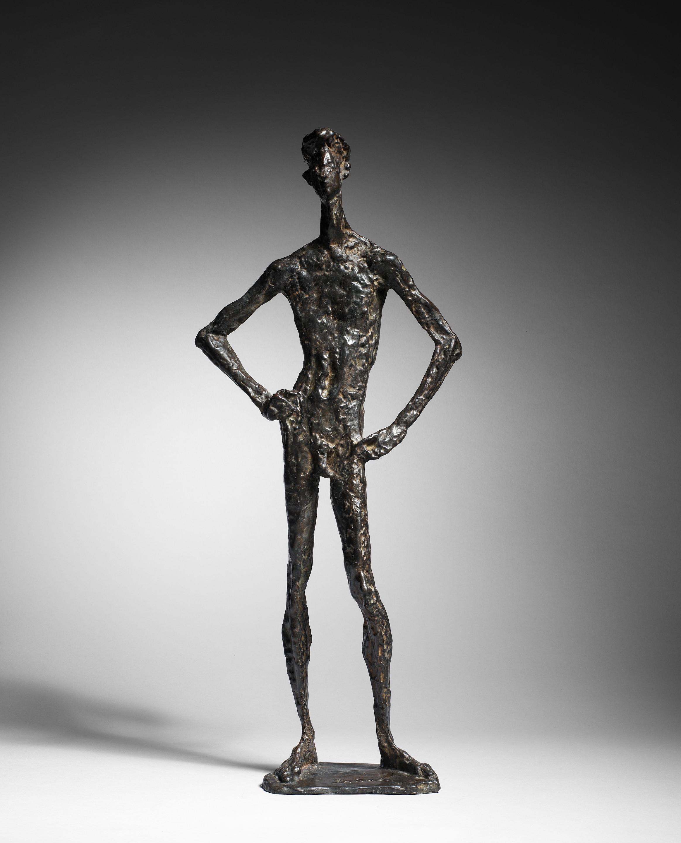 Artwork by Léon Indenbaum, Homme debout, Made of bronze with dark brown patina