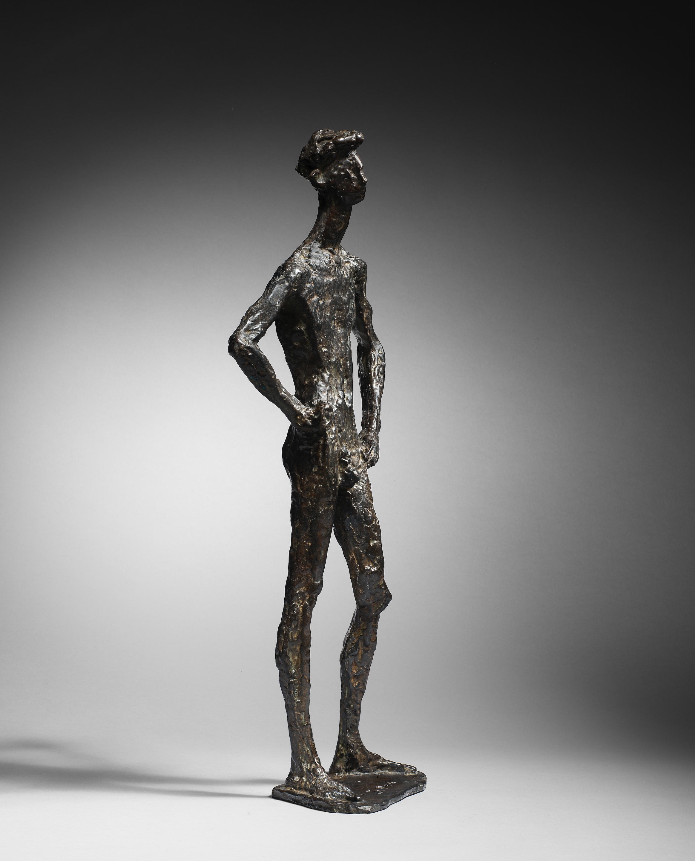 Artwork by Léon Indenbaum, Homme debout, Made of bronze with dark brown patina