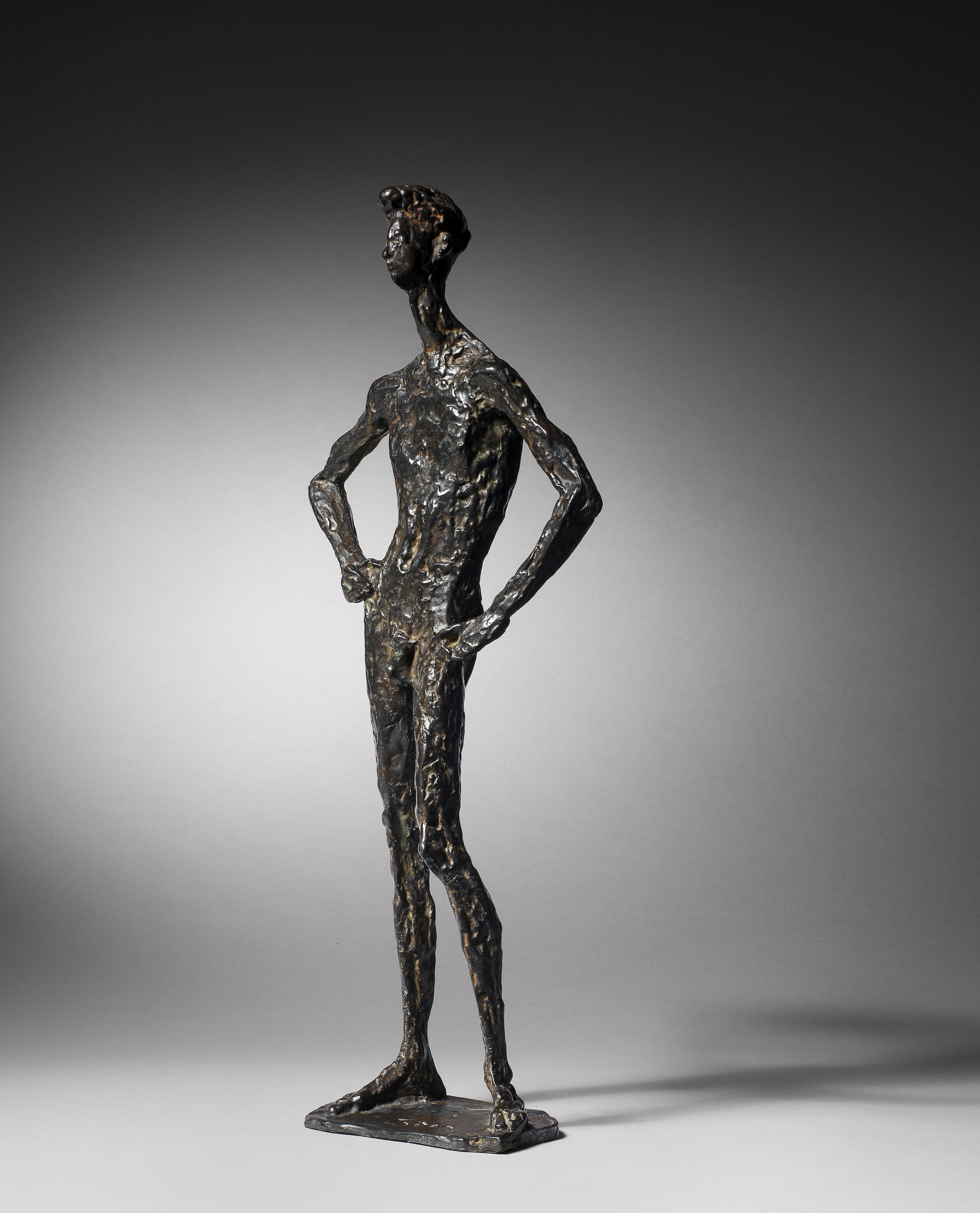Artwork by Léon Indenbaum, Homme debout, Made of bronze with dark brown patina