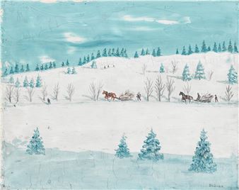 Horse drawn sleds in a winter landscape - Kinosuke Ebihara