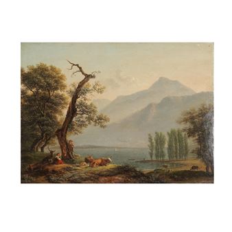 Bergers et leur troupeau devant le golfe de Naples - Simon-Joseph-Alexandre-Clément Denis