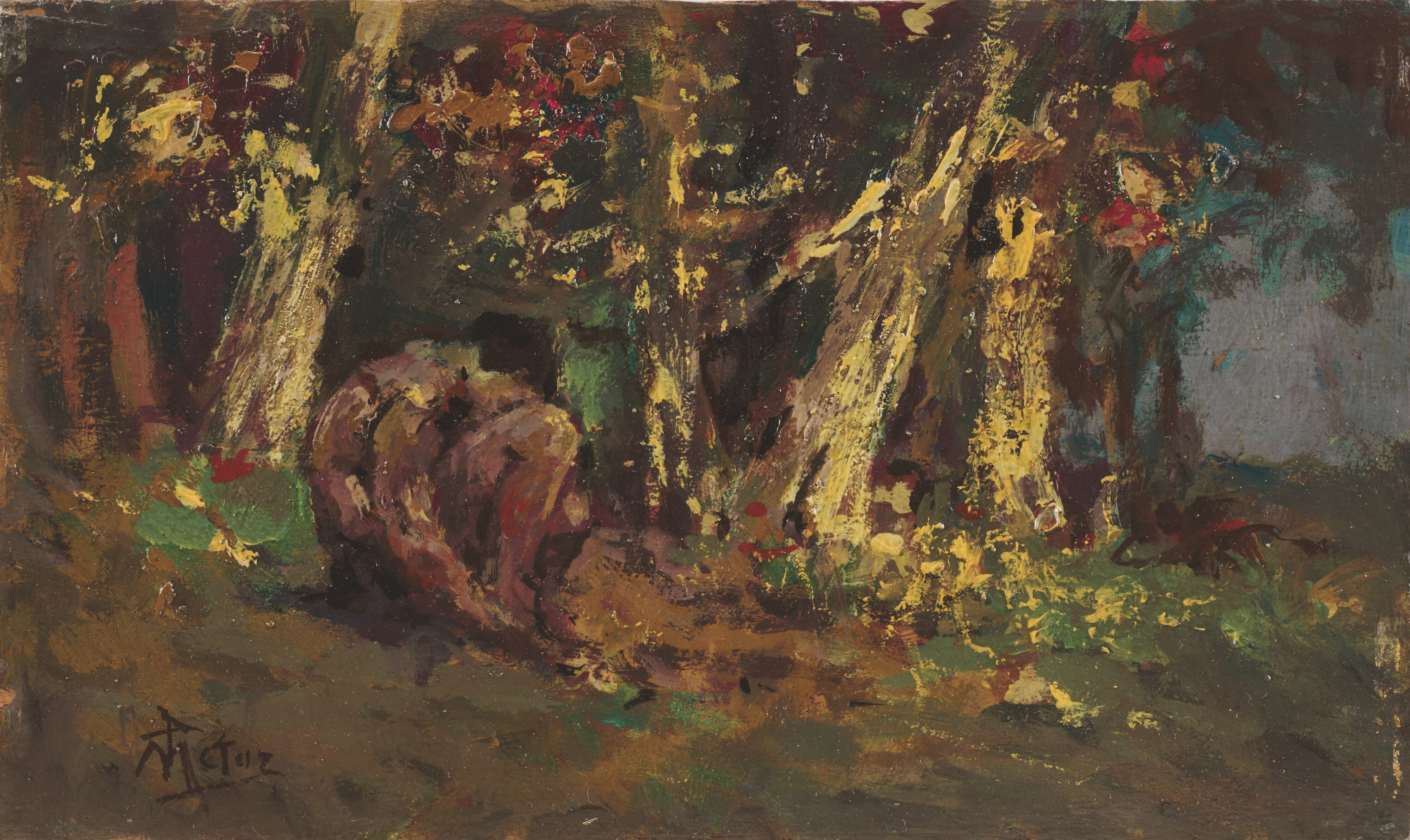 Artwork by Mario de Maria, Nudo nel bosco, Made of oil on board