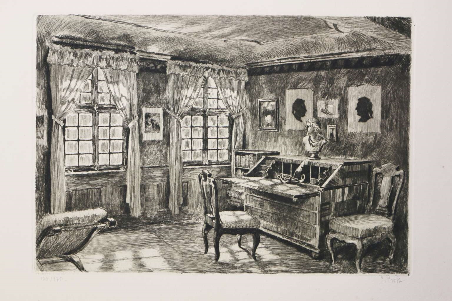 Artwork by Paul Prött, Goehtes Geburtshaus, Made of 6 Aquatintaradierungen auf Btten