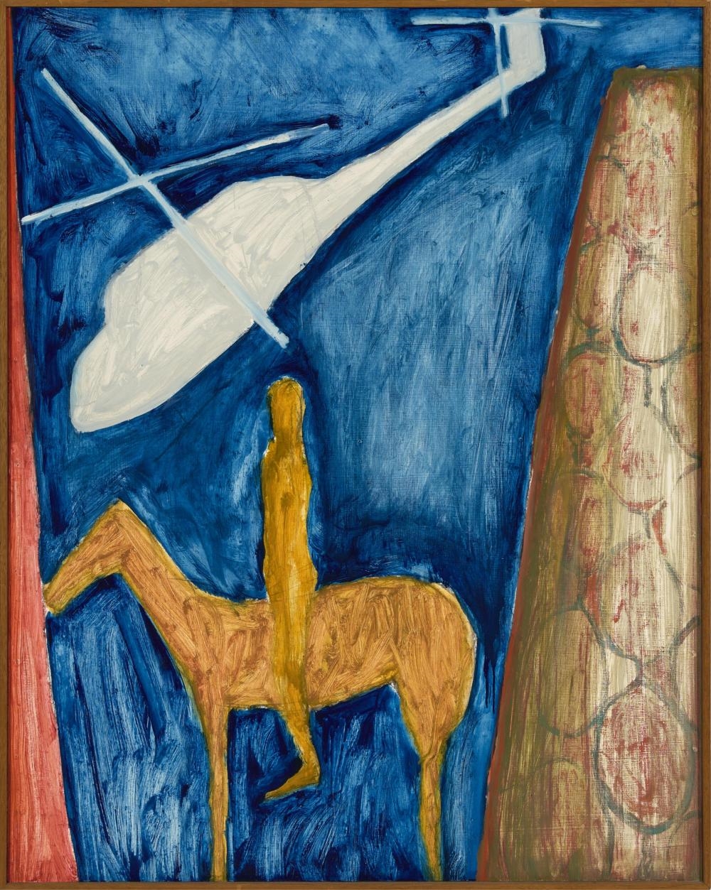 Artwork by Paul Saint, Helicopter over Marini, Made of oil on board