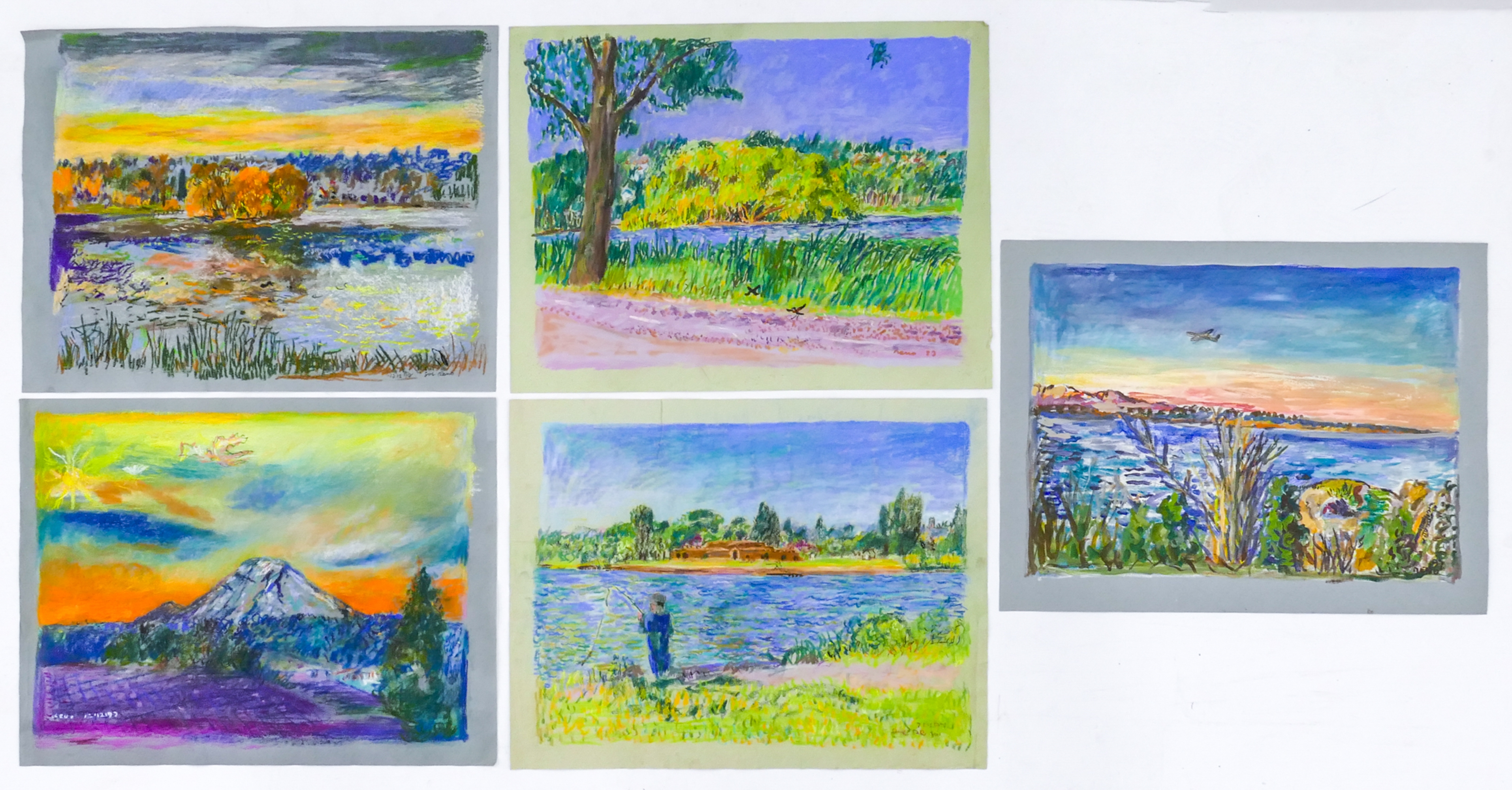 Joe Reno | 5pc Joe Reno Signed Landscape Oils and Pastels on Paper ...
