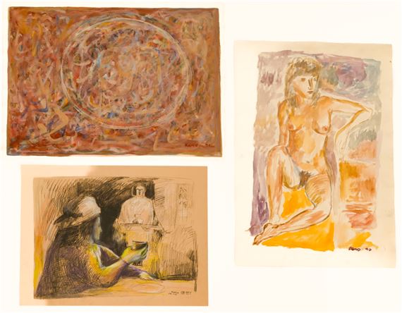 Joe Reno | 5pc Joe Reno Assorted Abstract & Figurative Works on Paper ...