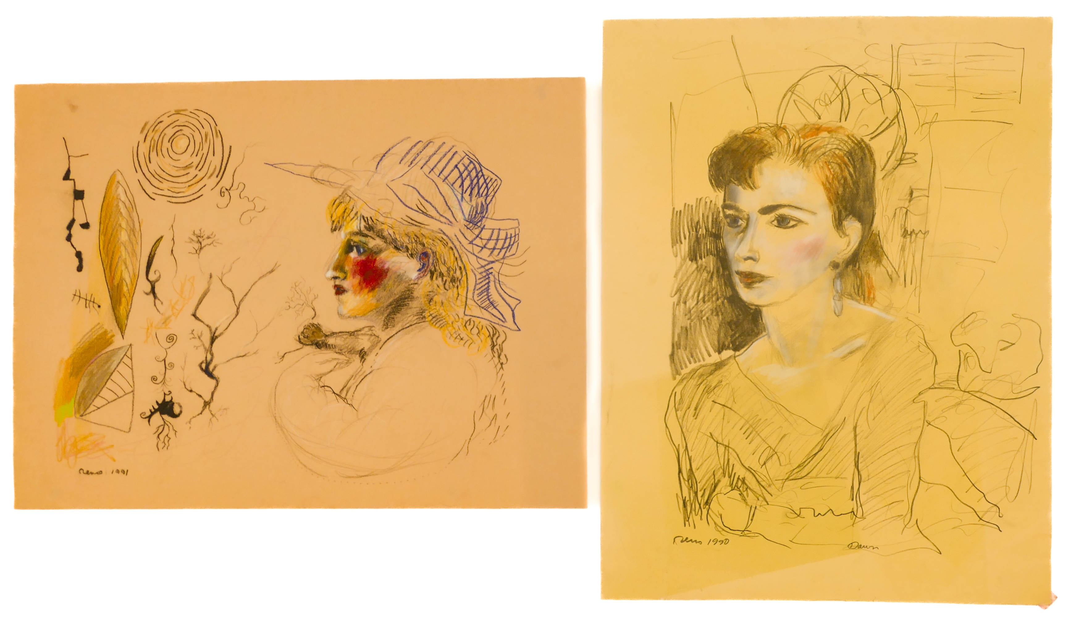 Joe Reno | 5pc Joe Reno Assorted Abstract & Figurative Works on Paper ...