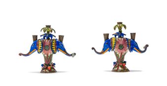 Pair of candlesticks with elephant motif, two - Punch Shabalala