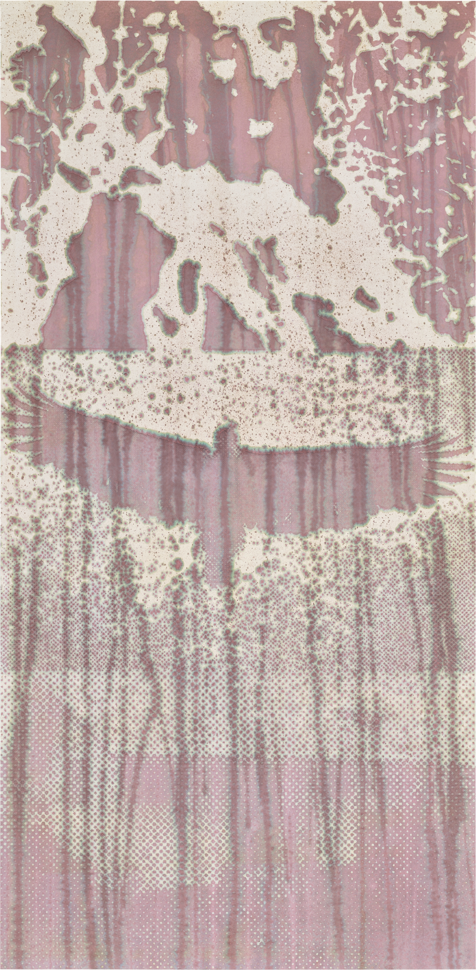 Artwork by Matthew Day Jackson, Metamorphosis, Made of screenprints and archival inkjets in colors with gold leaf