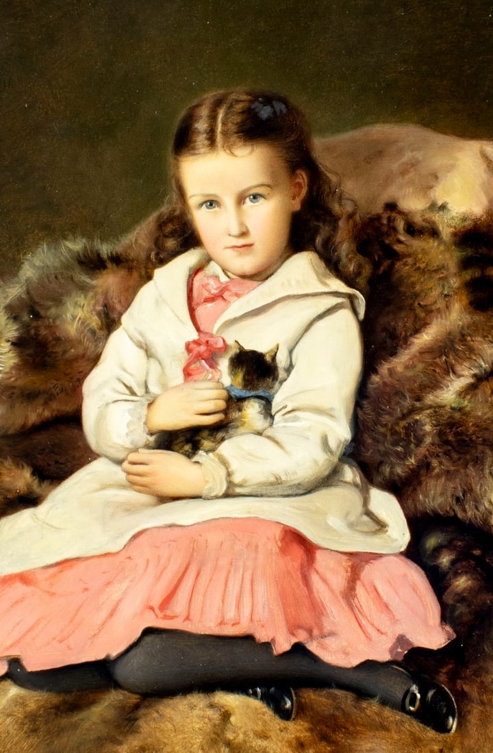 Artwork by Francis John Wyburd, Girl with Kitten, Made of oil on canvas