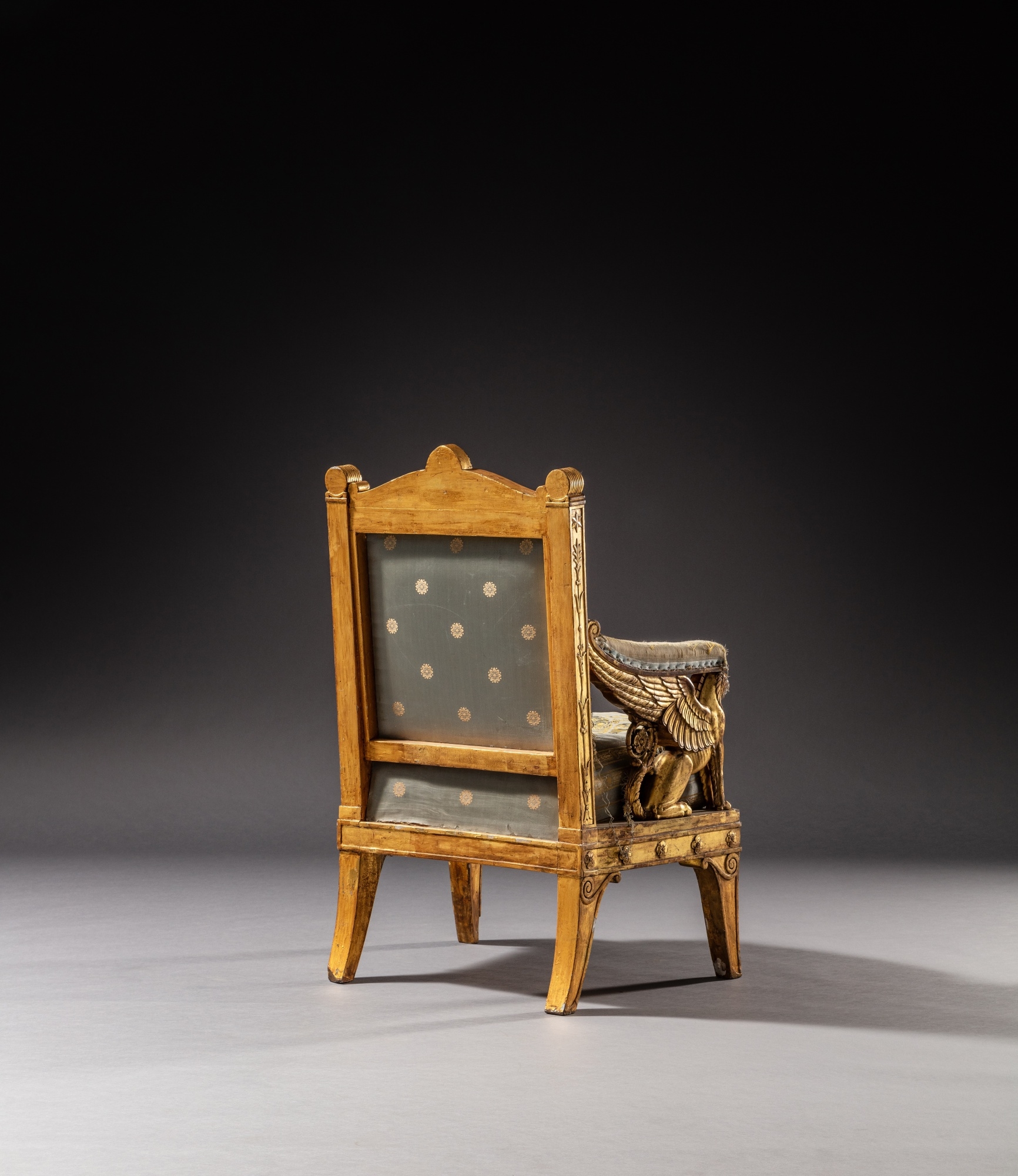 Artwork by Francois-Honore-Georges Jacob-Desmalter, Pierre-François-Léonard Fontaine, Charles Percier, An Empire giltwood ceremonial armchair, from Napoleon’s Throne Room at the Palais des Tuileries, by François-Honore-Georges Jacob-Desmalter, after a drawing by Percier et Fontaine, circa 1804, Made of Embroidered silk