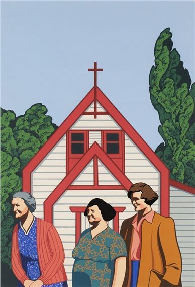 Relatives at the Makatu Church Oamaru by Robin White, 1974