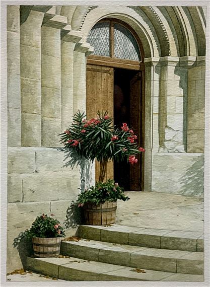 Church Steps, St. Privat des Pres, Dordogne, by Nigel Ashcroft