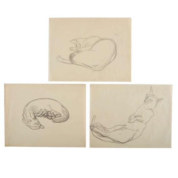 William McCance | THREE GRAPHITE STUDIES OF CATS SLEEPING | MutualArt