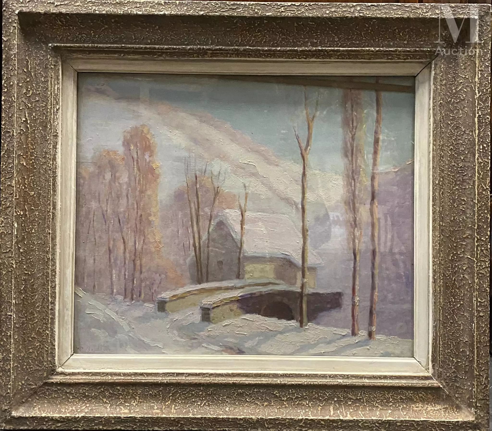 Artwork by Charles Bouthéon, Chalet sous la neige, Made of Huile sur panneau