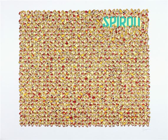 Spirou, sérigraphie "Mille têtes" n°3/199, signée (Ed. Champaka, 1995). (Pli dans le coin inférieur gauche). Dimensions : 95 x 80.