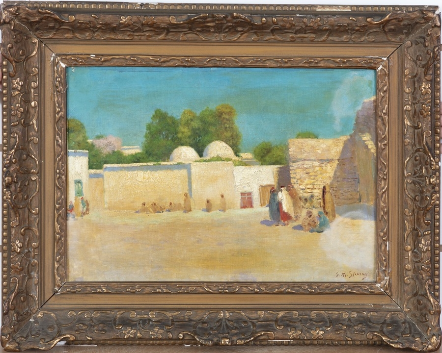 Artwork by Gustave-Max Stevens, Un matin de printemps à Bab Jedid, Tunis, Made of Huile sur toile